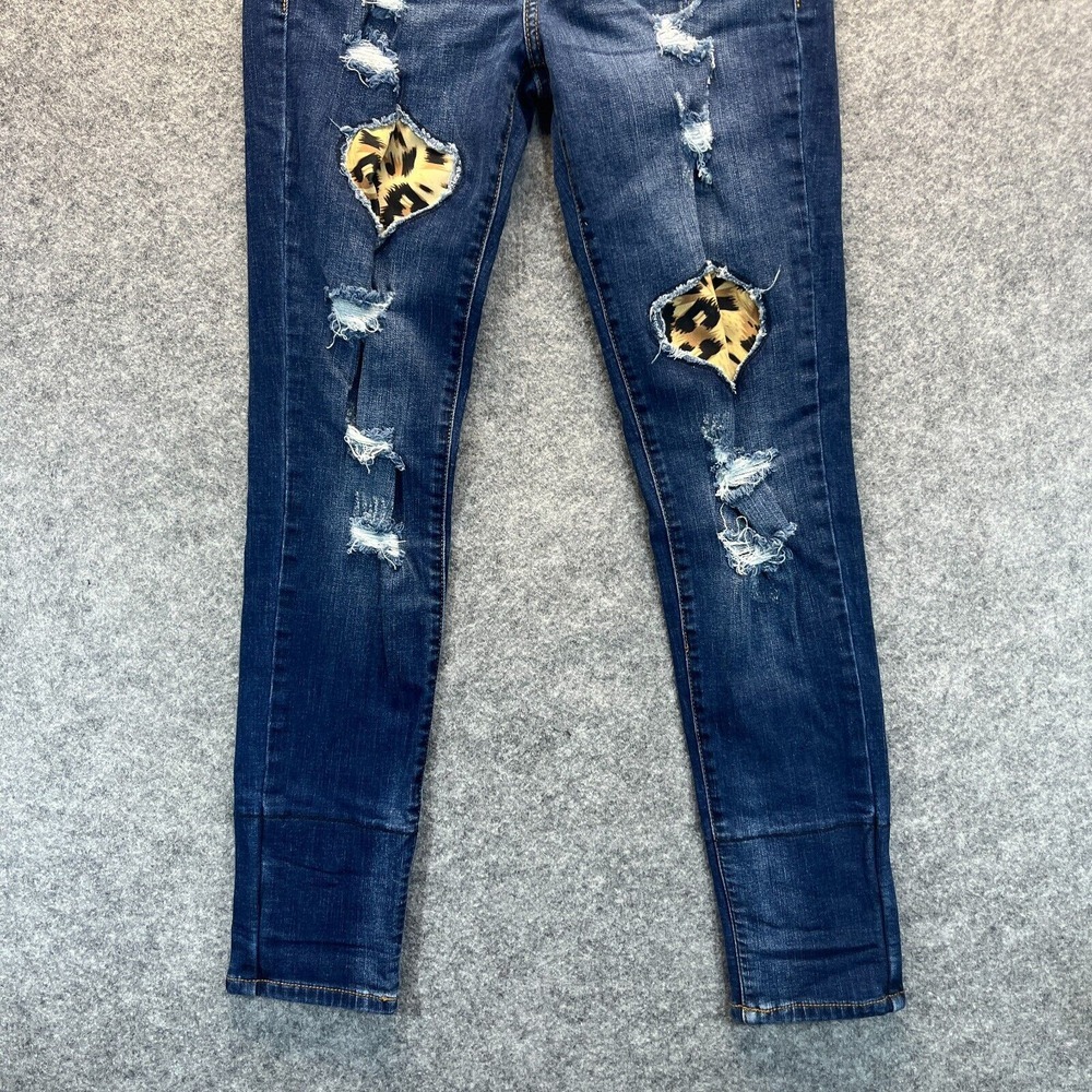 Distressed Dark Wash Women’s Jeans with Leopard Patch - Picture 2 of 13